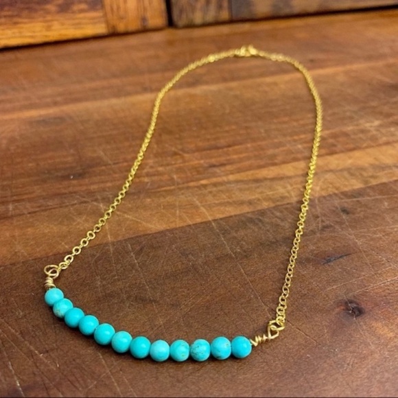 Turquoise and Gold Beaded Bar Necklace - Picture 5 of 5